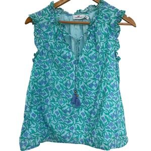 Vineyard Vines Floral Sleeveless Blouse Crystal Blue Size Medium